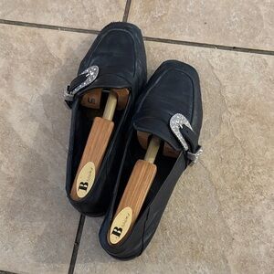 Women’s Black Italian-made loafers with Silver Buckle, size 38